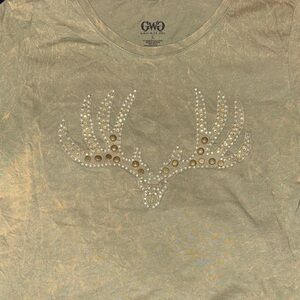 Women's Short Sleeve Top with Embellished Antler Design